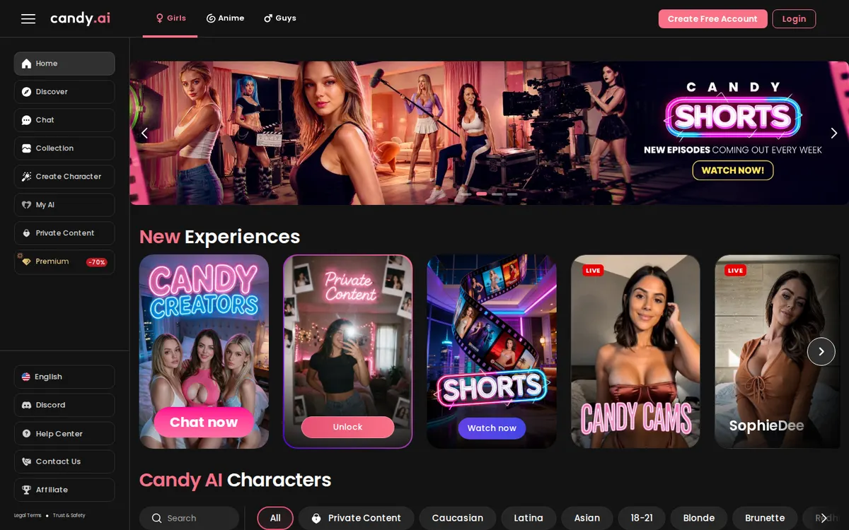 Candy AI website screenshot