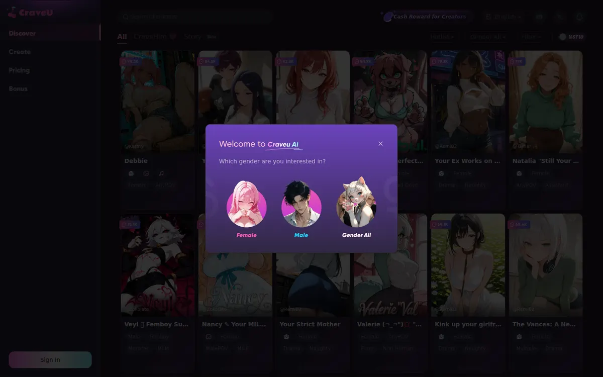 CraveU AI website screenshot