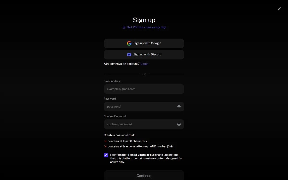 Egirls AI website screenshot