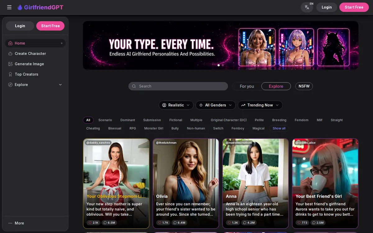GirlfriendGPT website screenshot