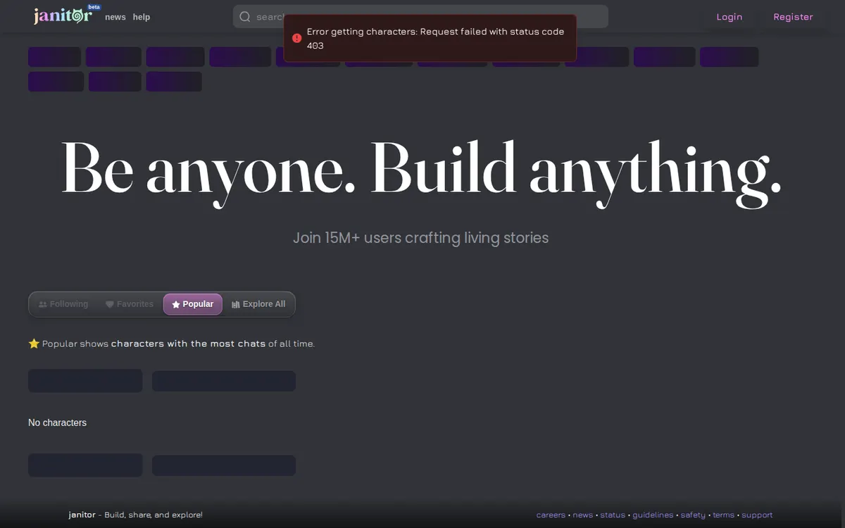 Janitor AI website screenshot