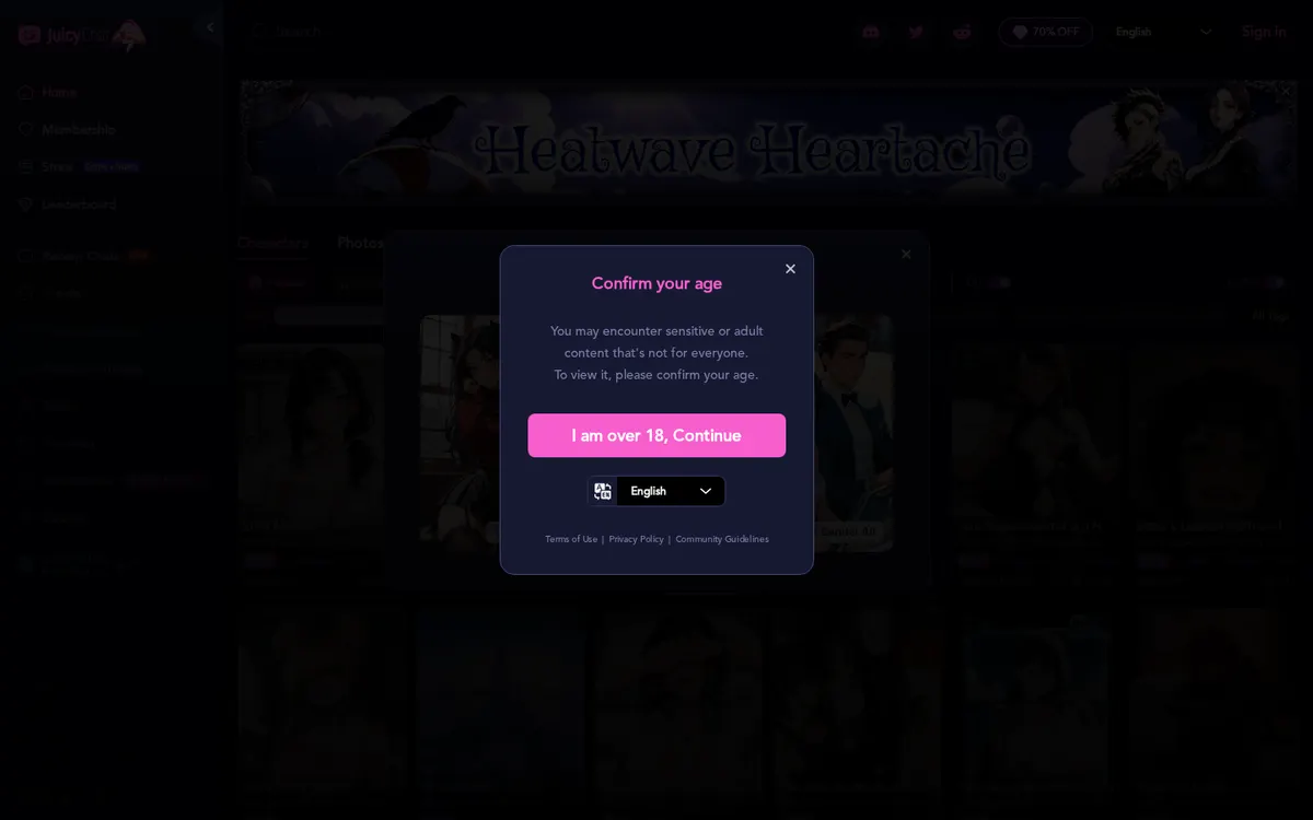 JuicyChat AI website screenshot