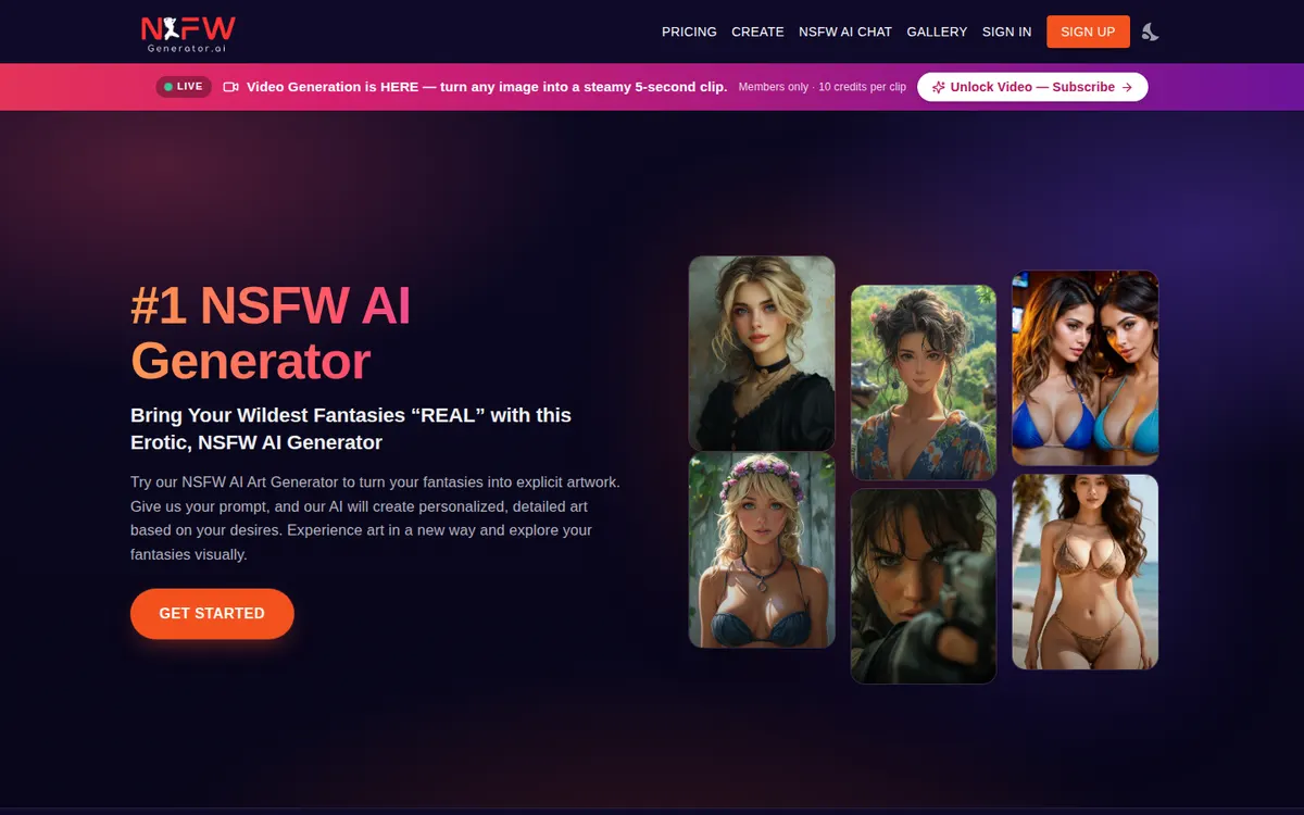 NSFW Art Generator website screenshot