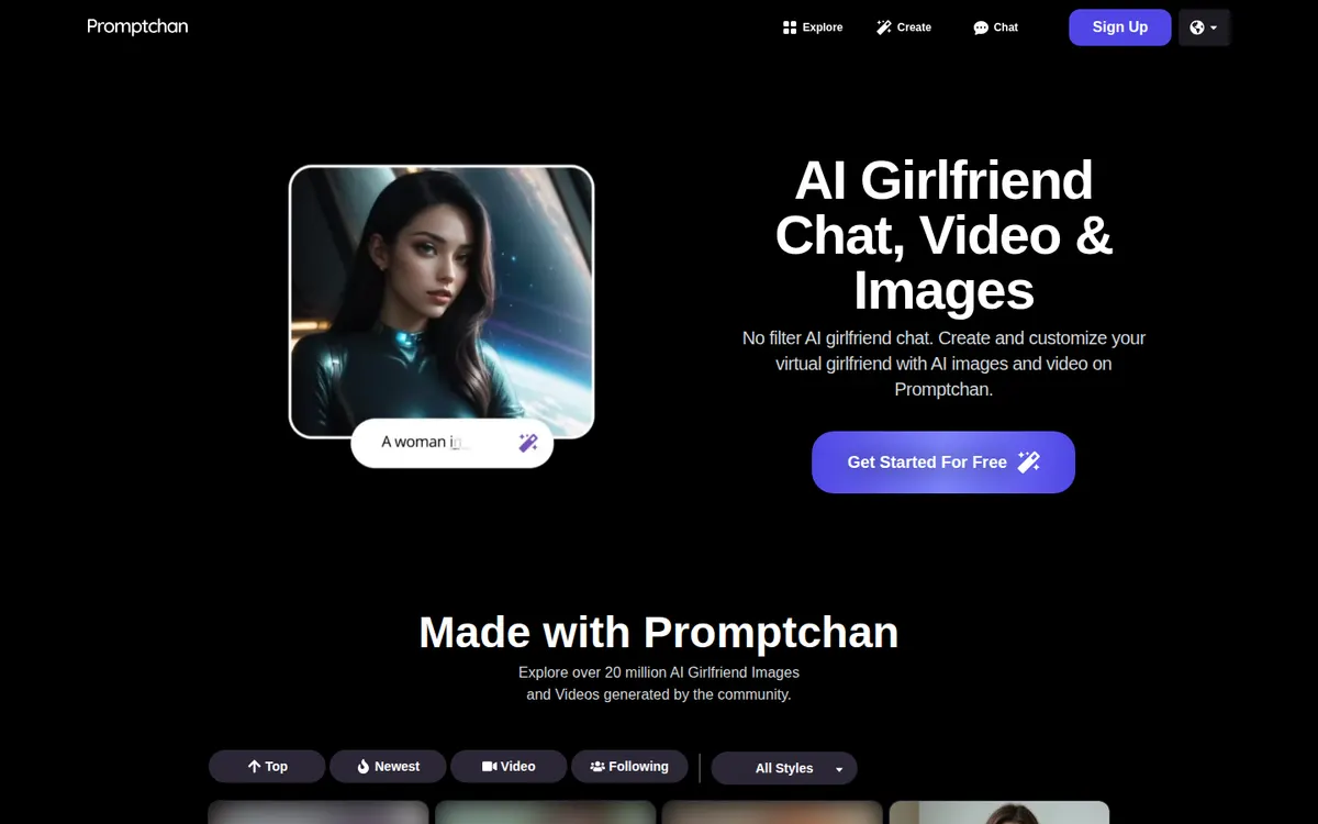 Promptchan AI website screenshot