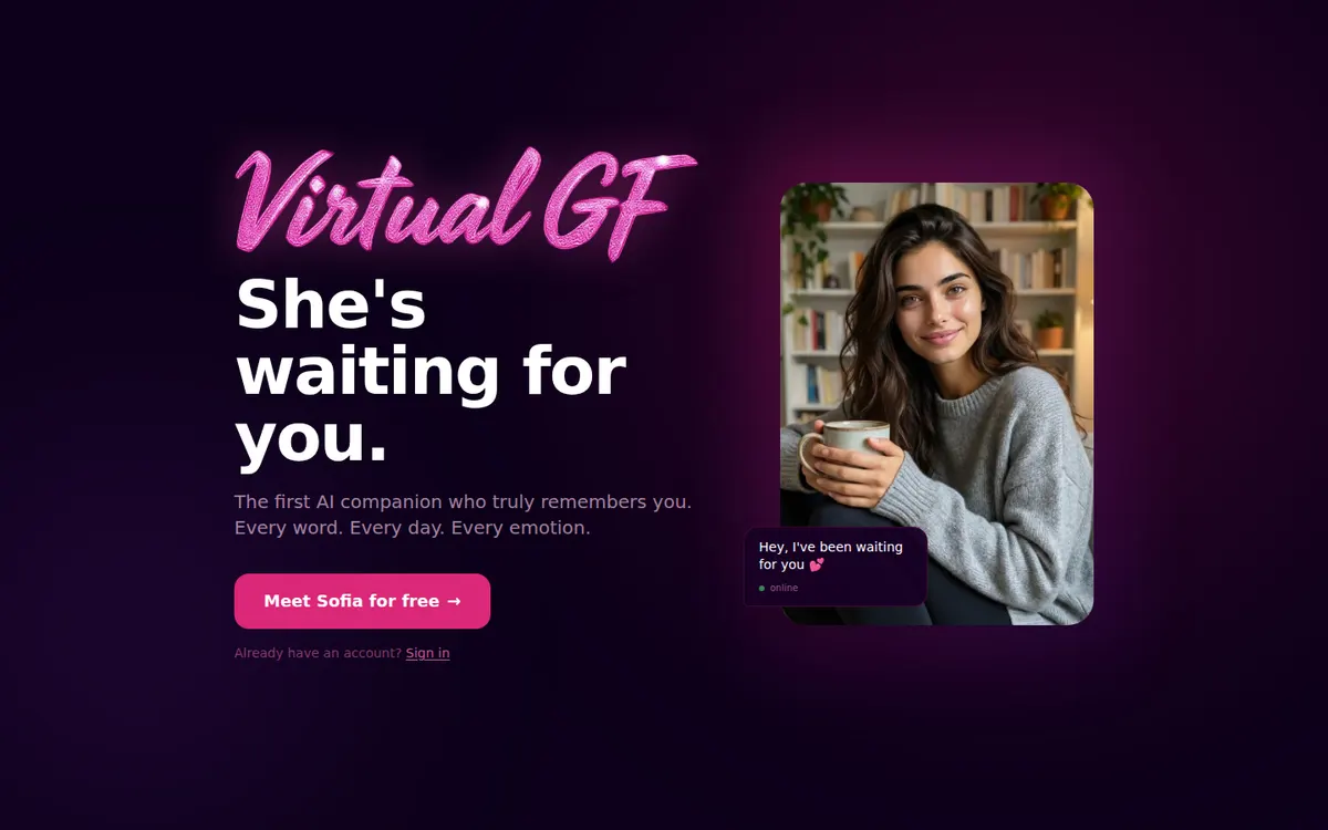 VirtualGF website screenshot
