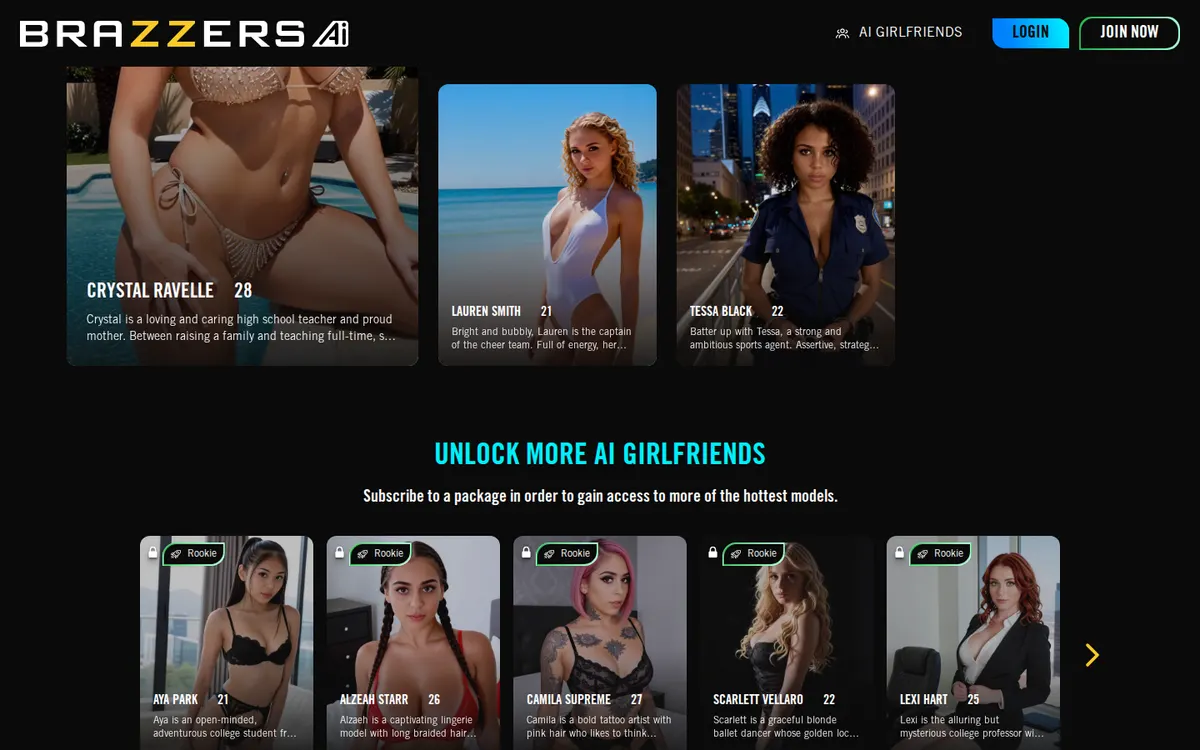 Brazzers AI screenshot: characters and interface