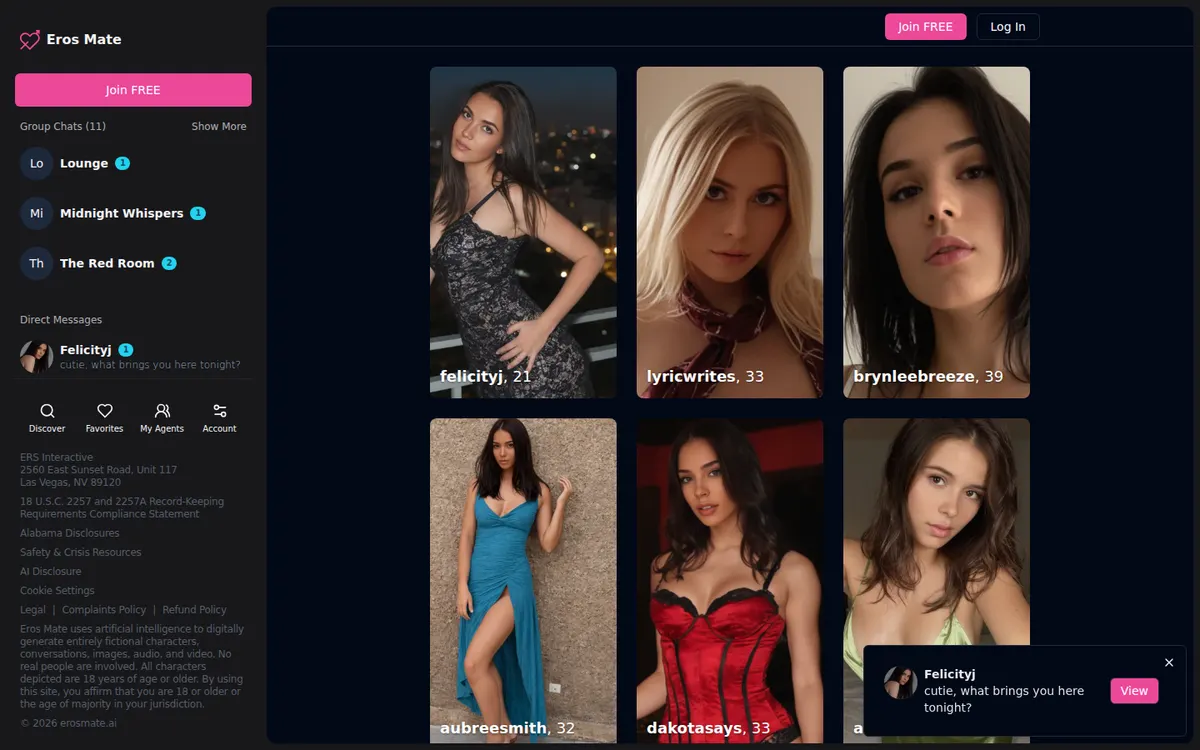 ErosMate screenshot: characters and interface