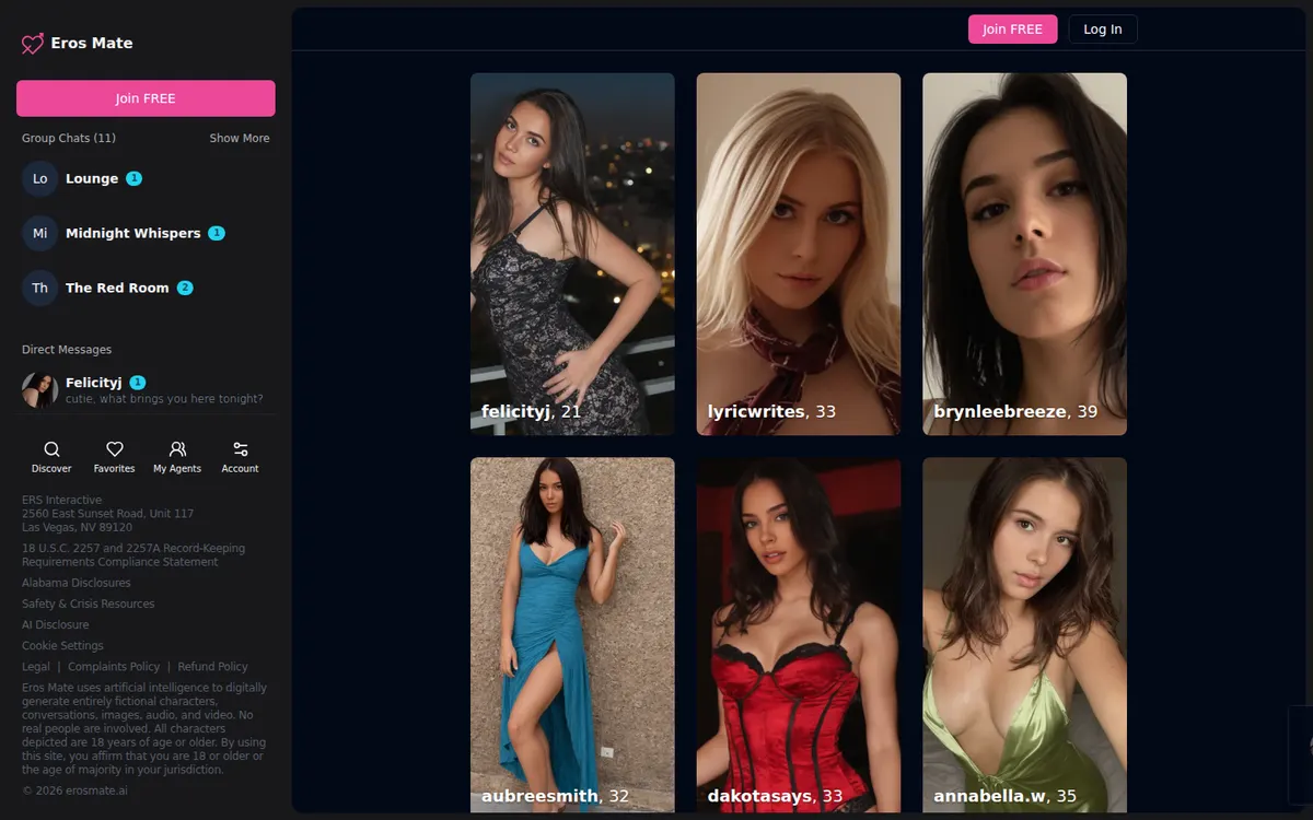 ErosMate screenshot: characters and interface