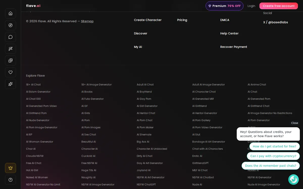 Flave AI screenshot: characters and interface