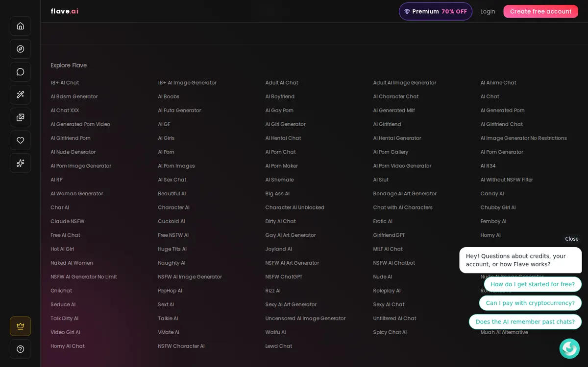 Flave AI screenshot: characters and interface