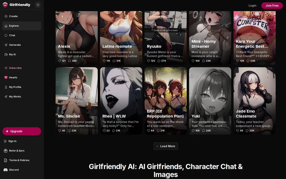 Girlfriendly AI screenshot: characters and interface