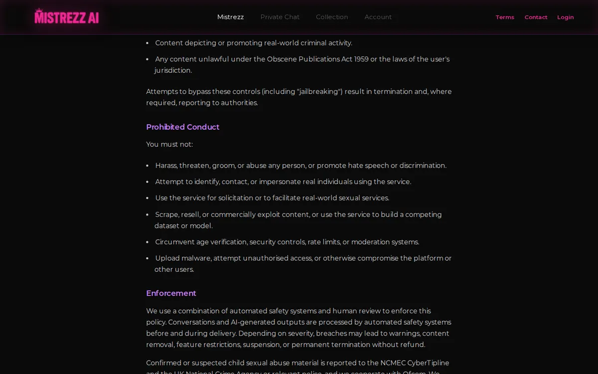 Mistrezz AI screenshot: characters and interface