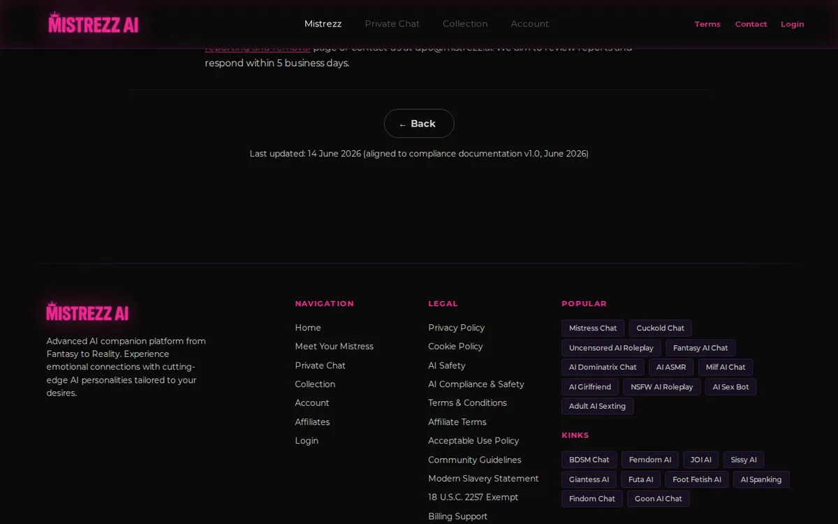 Mistrezz AI screenshot: characters and interface