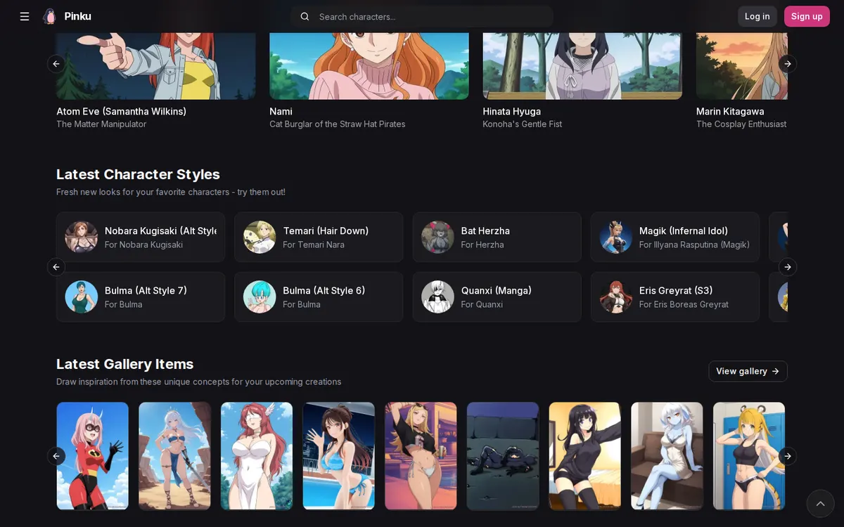 Pinku screenshot: characters and interface