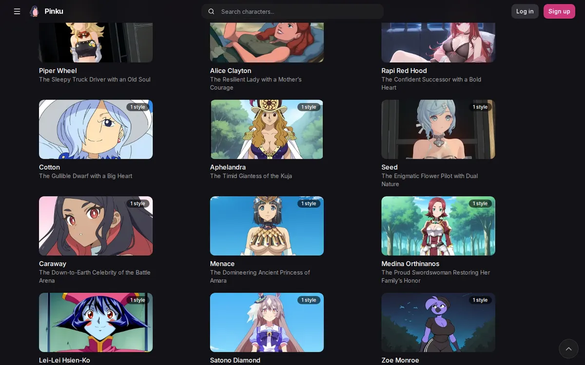 Pinku screenshot: characters and interface