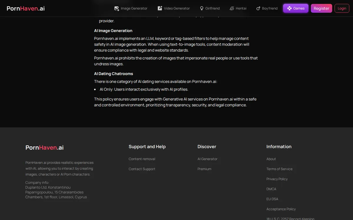 PornHaven AI screenshot: characters and interface