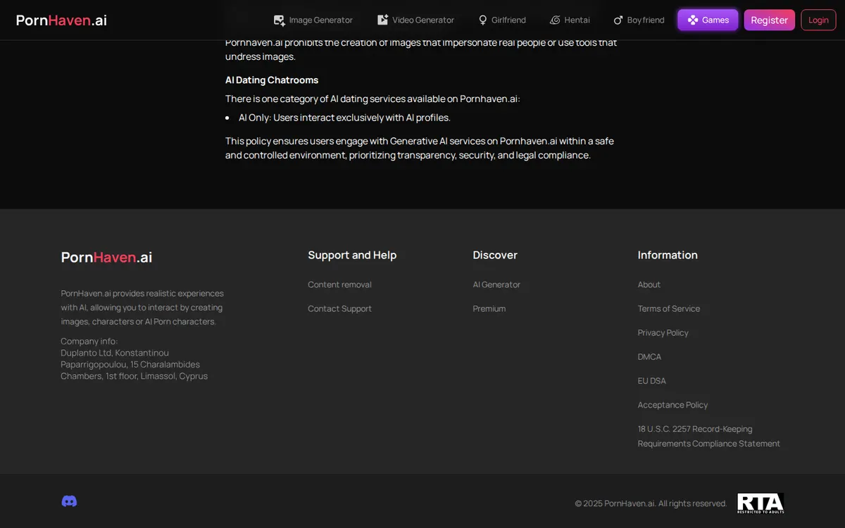 PornHaven AI screenshot: characters and interface