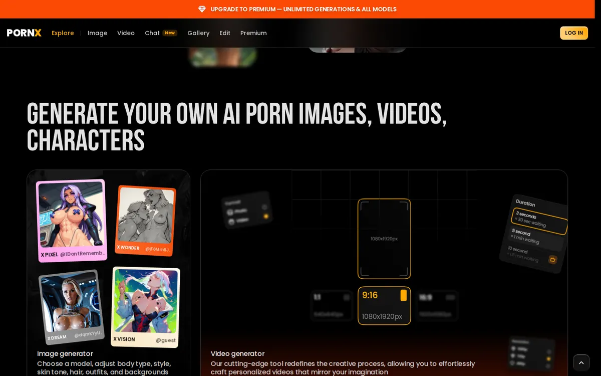 PornX screenshot: characters and interface
