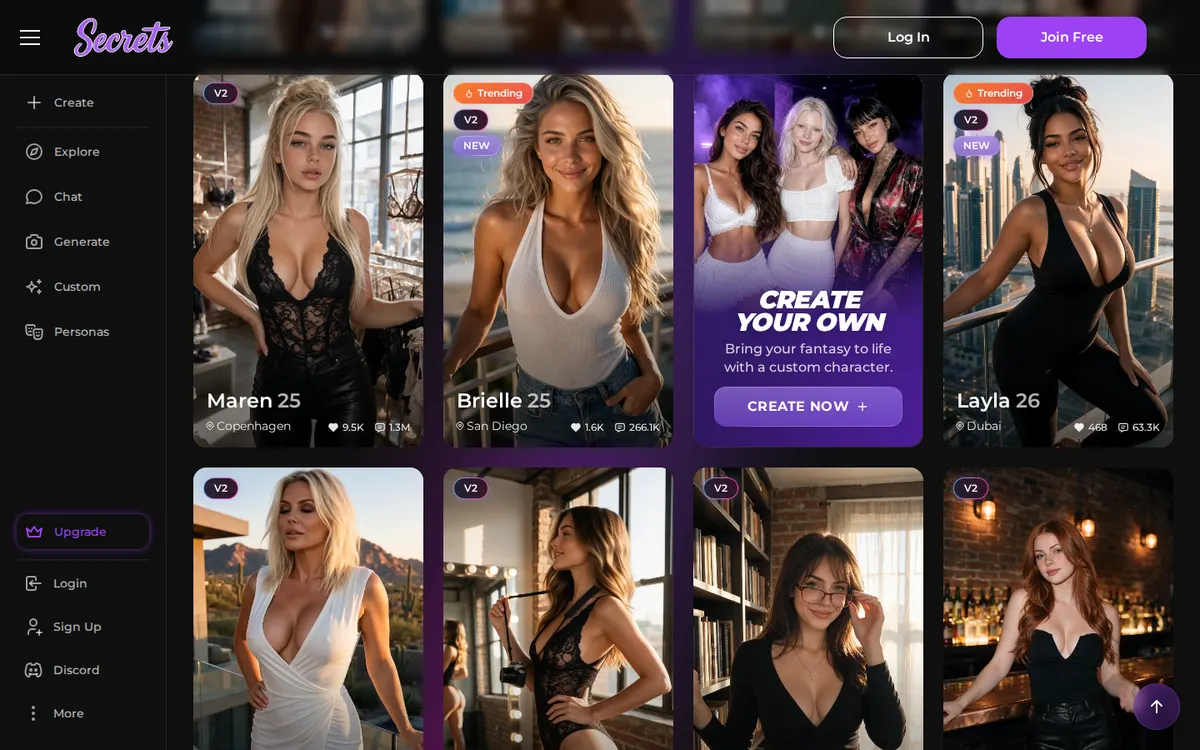 Secrets AI screenshot: characters and interface