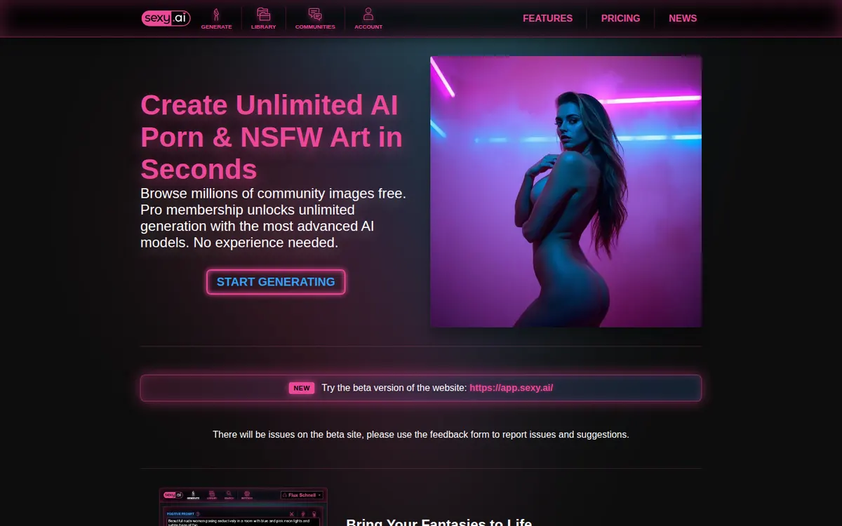 Sexy.AI screenshot: characters and interface