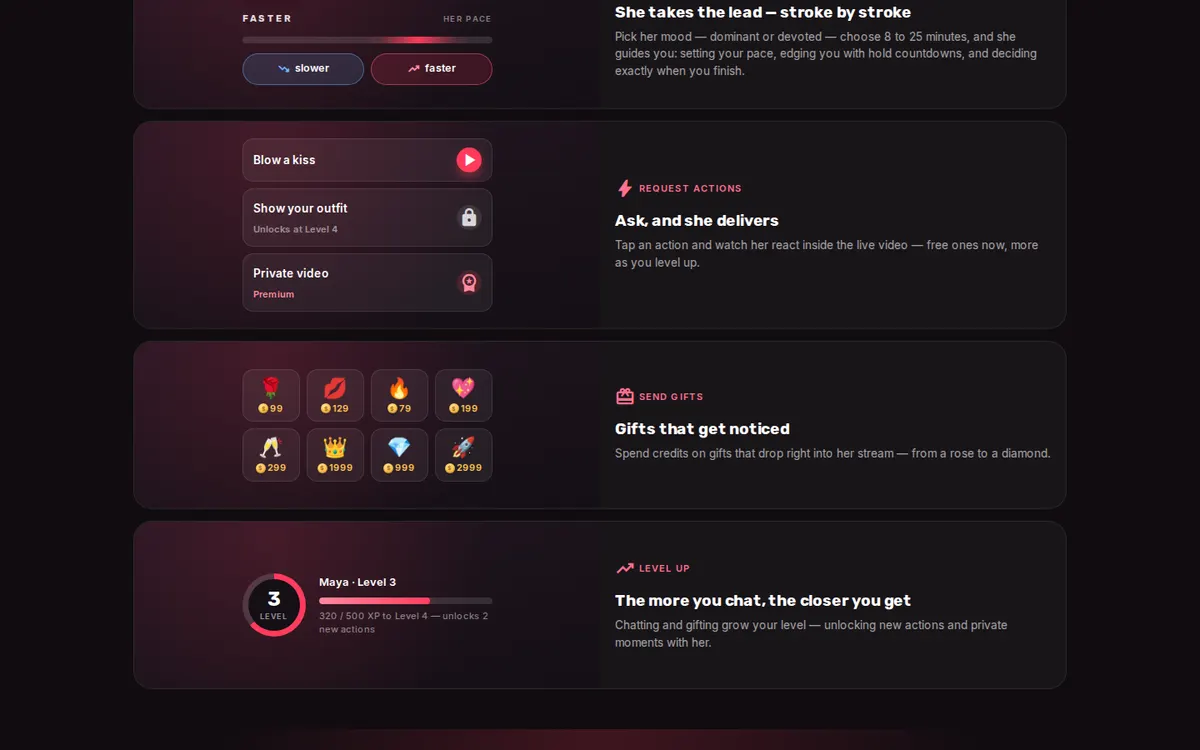 SpicyCam AI screenshot: characters and interface