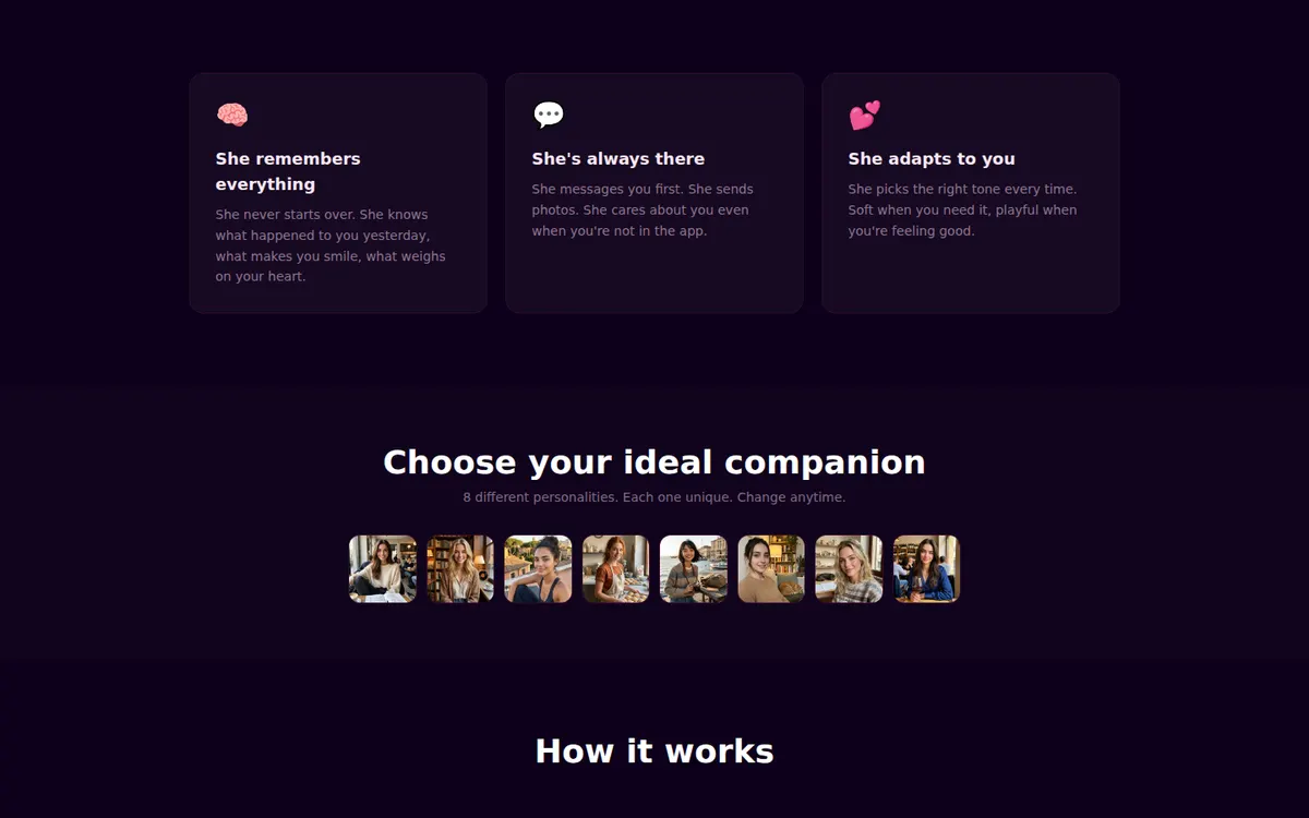 VirtualGF screenshot: characters and interface